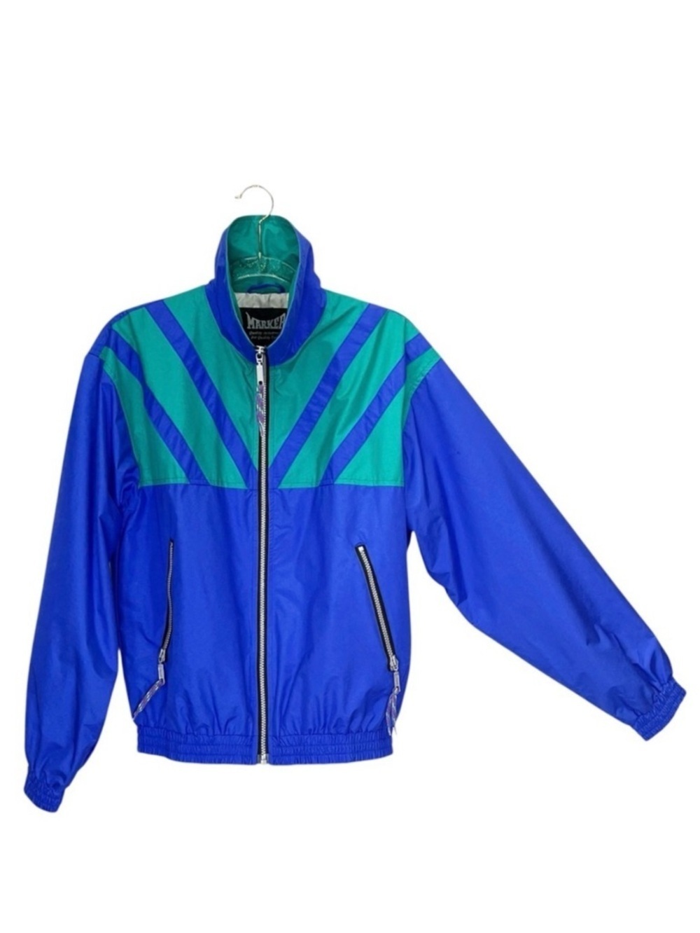 Vintage Marker Windbreaker Jacket 80s 90s Blue Green Colorblock Men’s Size Small